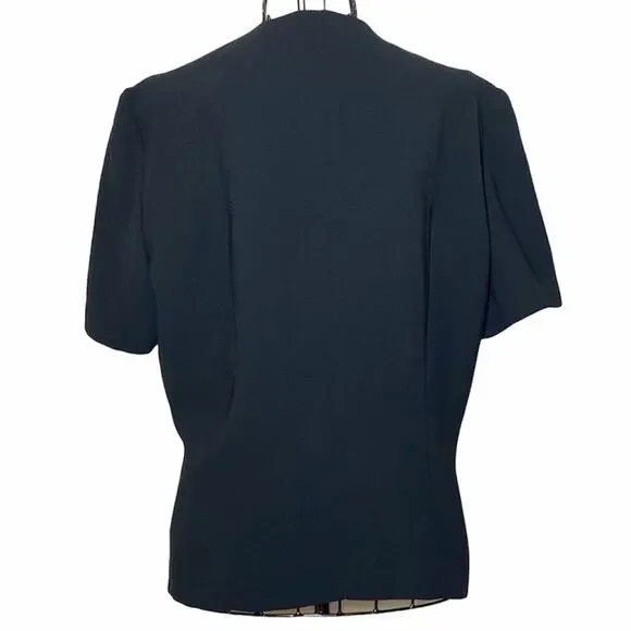 Dani Max Blazer Open Front Striped Short Sleeve Jacket Black Off White - Picture 2 of 5